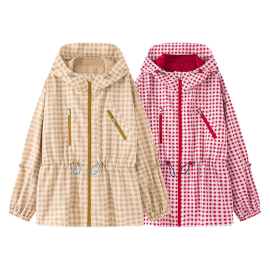 Damen Leichter Vichy‑Karo‑Parka mit Kapuze, Tunnelzugtaillierung und Reißverschlusstaschen Shop Nory