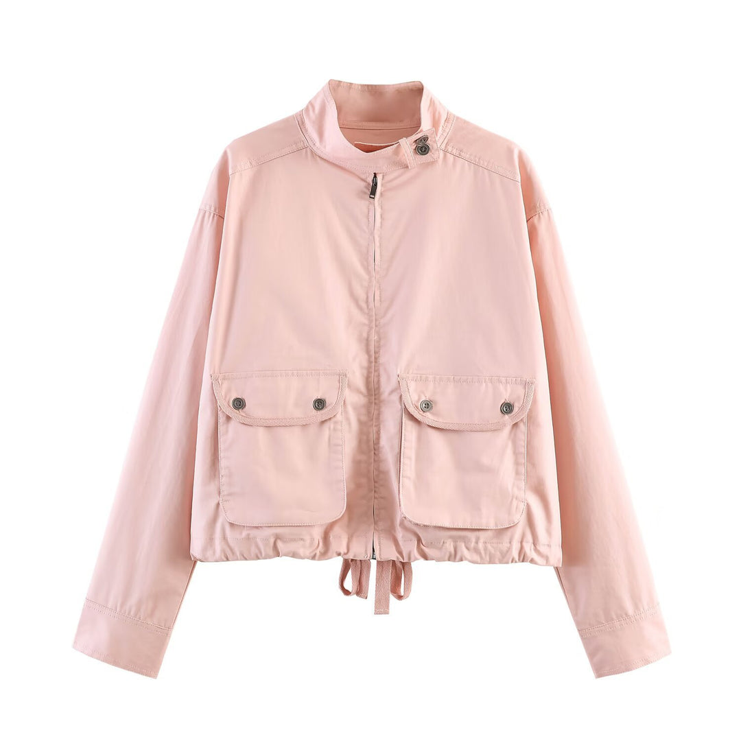 Damen Leichte Cropped Fieldjacke mit Stehkragen, Tunnelzug und Pattentaschen Shop Nory