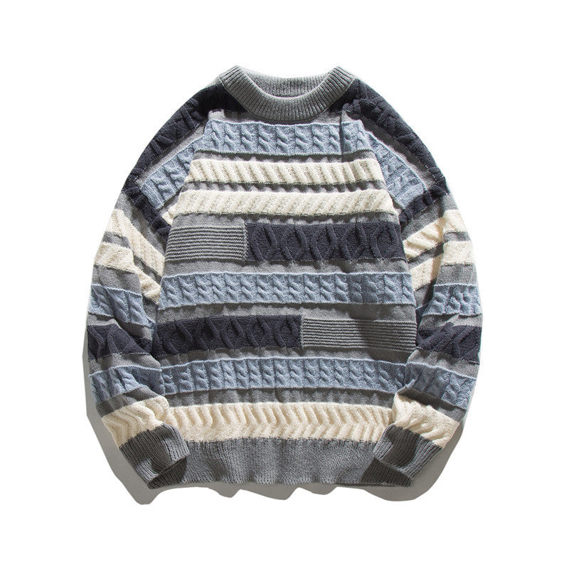 Unisex Oversize Strickpullover mit Patchwork‑Zopfmuster und Rundhalsausschnitt Shop Nory