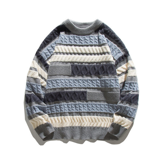 Unisex Oversize Strickpullover mit Patchwork‑Zopfmuster und Rundhalsausschnitt Shop Nory