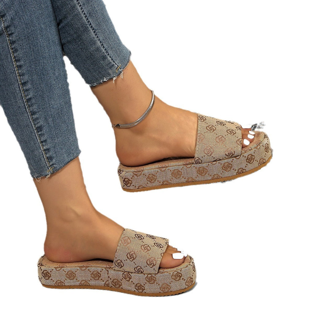 Damen Plattform Rutsch Sandalen mit Stilvollem Grafikdruck