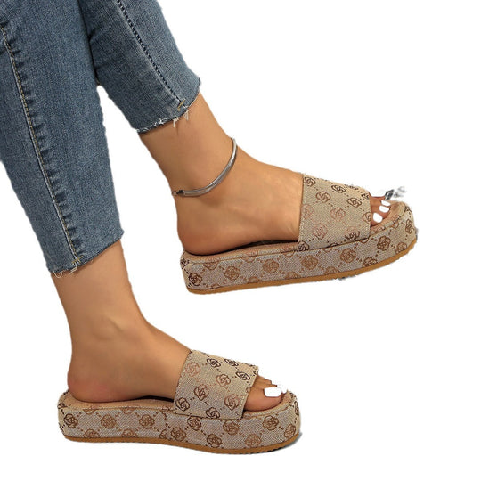 Damen Plattform Rutsch Sandalen mit Stilvollem Grafikdruck