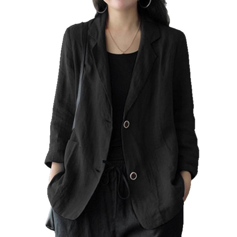 Damen Leinenblazer im lässigen Stil mit lockerer Passform und aufgesetzten Taschen Shop Nory