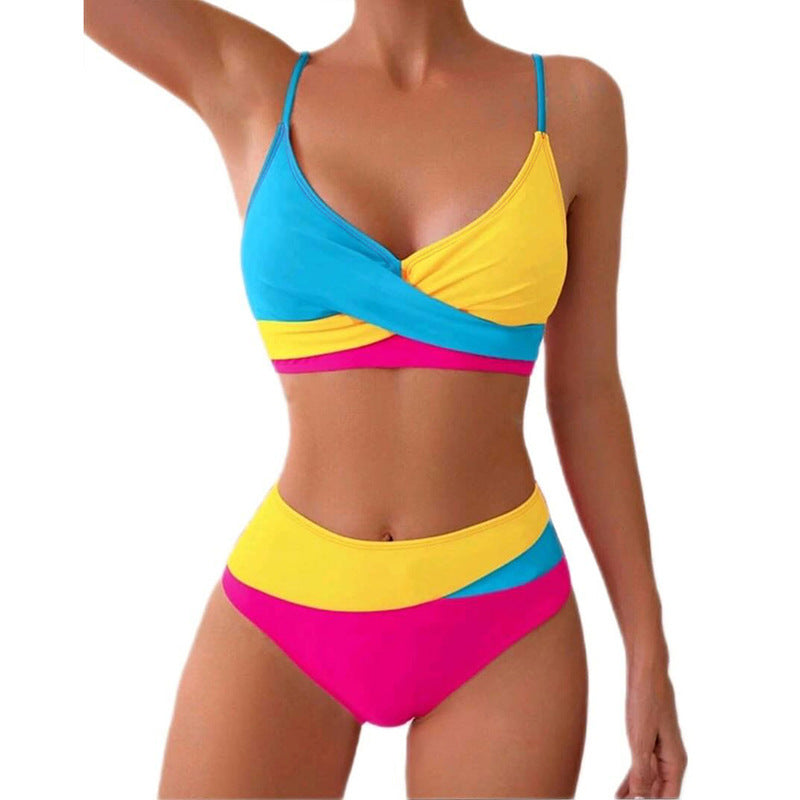 Damen Hoch tailliertes Bikini-Set mit modischem Wickeloberteil