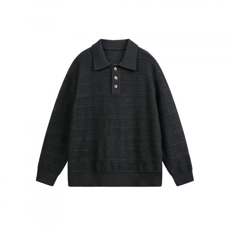 Unisex Leichter Boxy-Polo-Strickpullover mit Halbknopfleiste und Hemdkragen Shop Nory