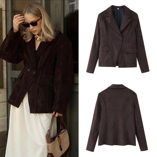 Damen Taillierter Velours‑Imitatblazer mit Doppelreiher und Pattentaschen Shop Nory