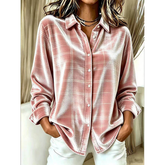 Damen Samt-Hemdbluse mit Karomuster und lockerem Oversize-Schnitt Shop Nory