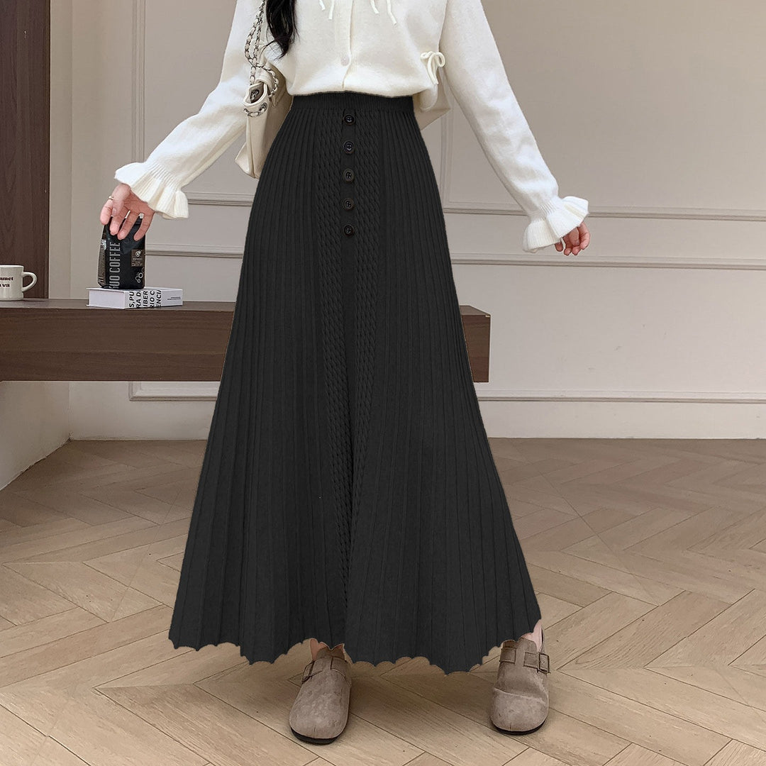 Damen Eleganter Plissee-Maxirock mit Knopfdetails Shop Nory