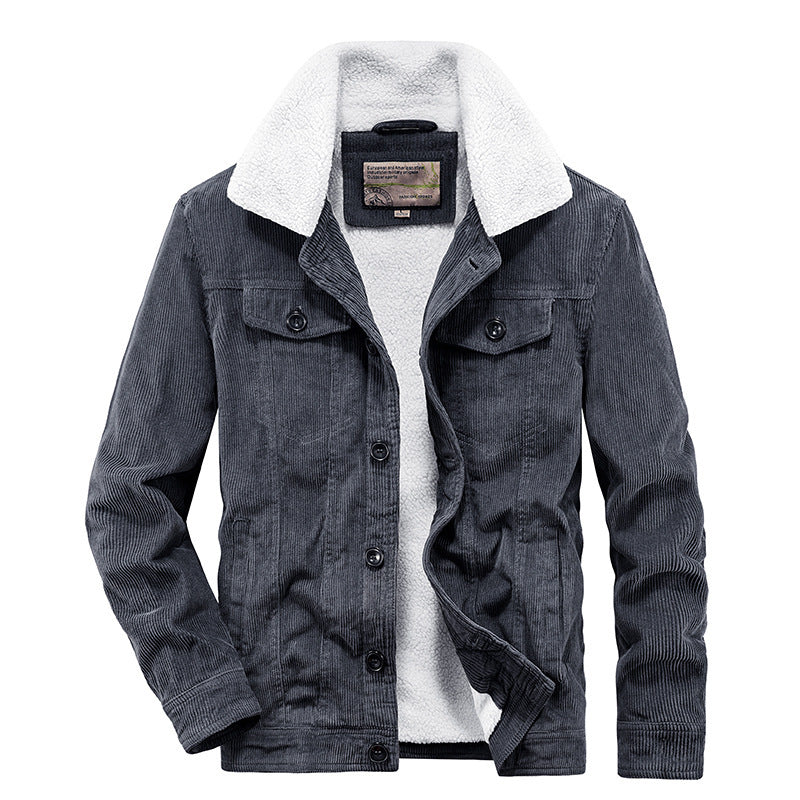Herren Kord-Workerjacke mit durchgehendem Teddyfutter, Hemdkragen und Brusttasche Shop Nory