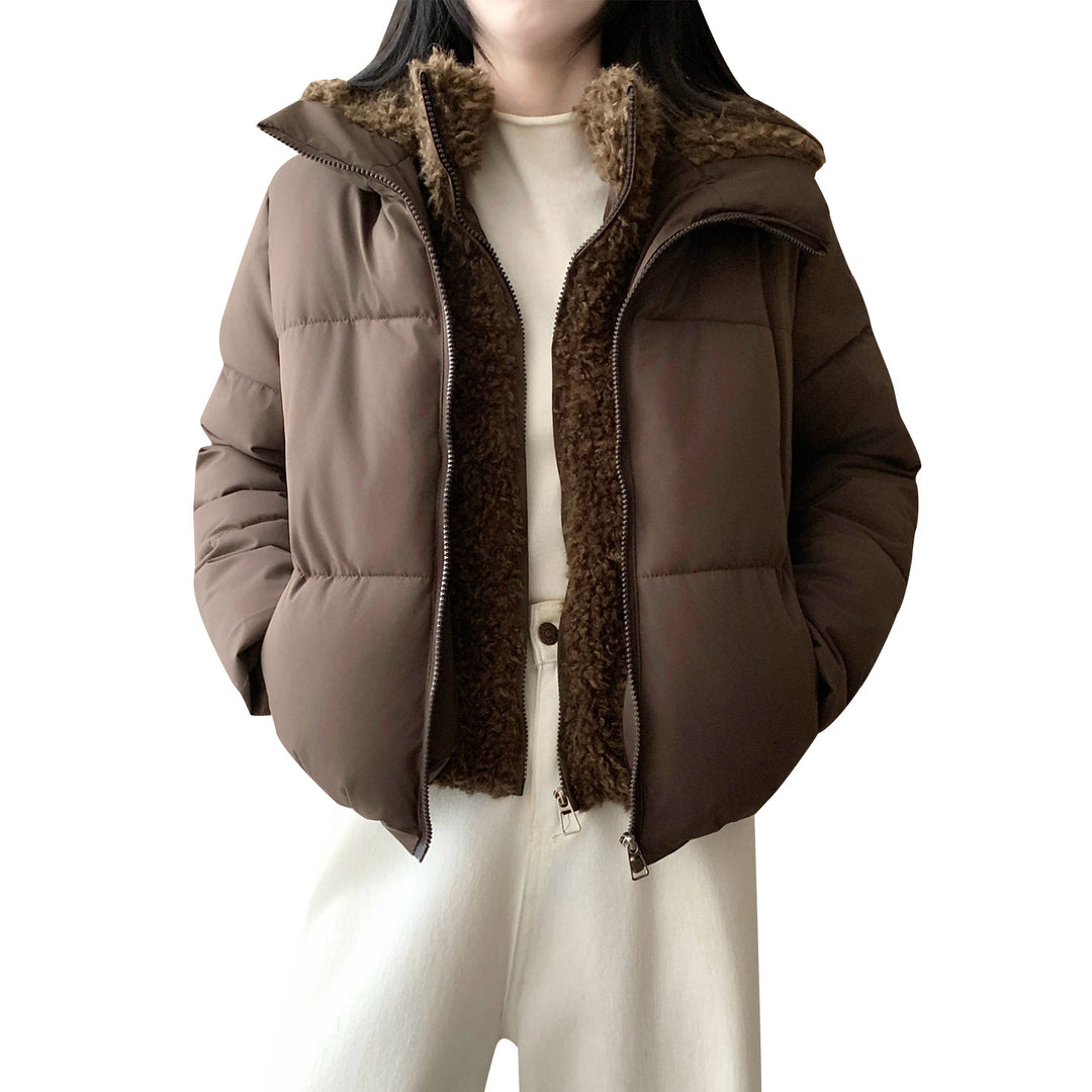 Damen nan kurze wattierte Doppeljacke mit abnehmbarem Teddy-Innenfutter und hohem Stehkragen Shop Nory