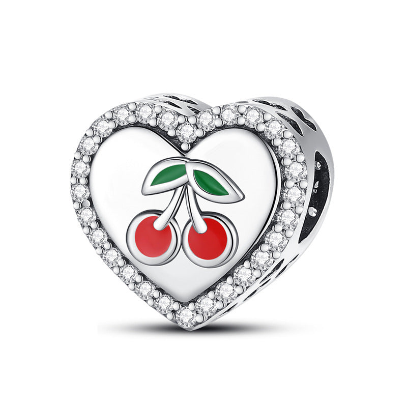 Filigraner Herz-Charms Anhänger mit Rosenmotiv und Zirkonia
