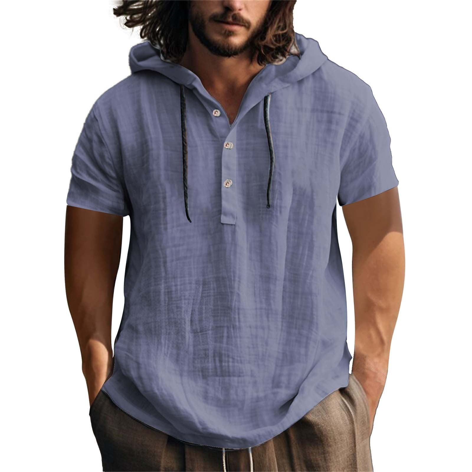 Herren lässiges Kurzarm-Hoodie mit Knopfleiste