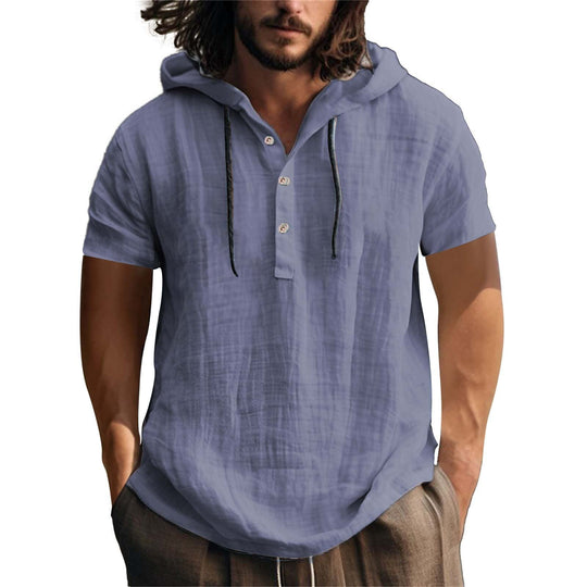 Herren lässiges Kurzarm-Hoodie mit Knopfleiste