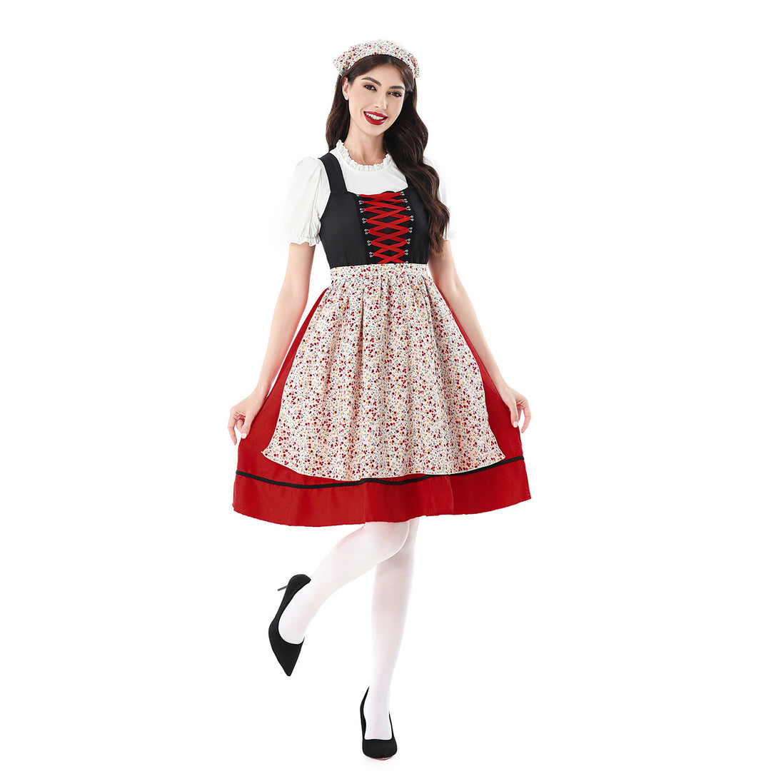Damen nan traditionelles Dirndlkleid mit geschnürtem Mieder und floraler Schürze Shop Nory