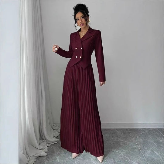 Damen Taillierter Doppelreihiger Blazer und plissierte Palazzo-Hose Shop Nory