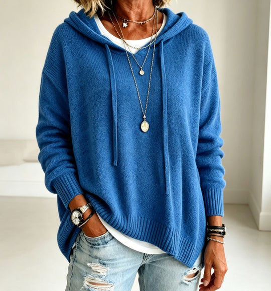 Damen Oversize-Kapuzensweater aus feinem Strick mit gerippten Bündchen Shop Nory