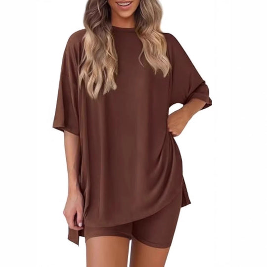 Damen lässiges Sport-T-Shirt mit Shorts im Set