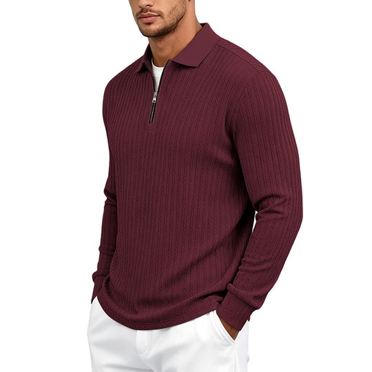 Herren Feinstrick-Polotroyer mit verdecktem Halbzip und Zopfstruktur Shop Nory