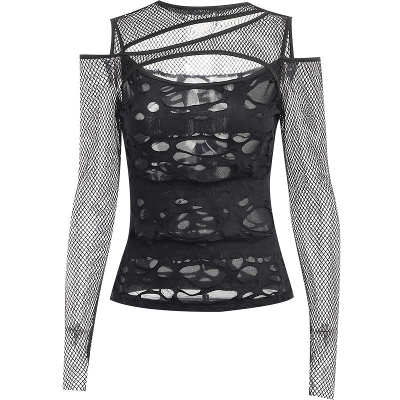Damen Modisches Oberteil mit transparentem Mesh-Design und raffinierten Cut-Outs