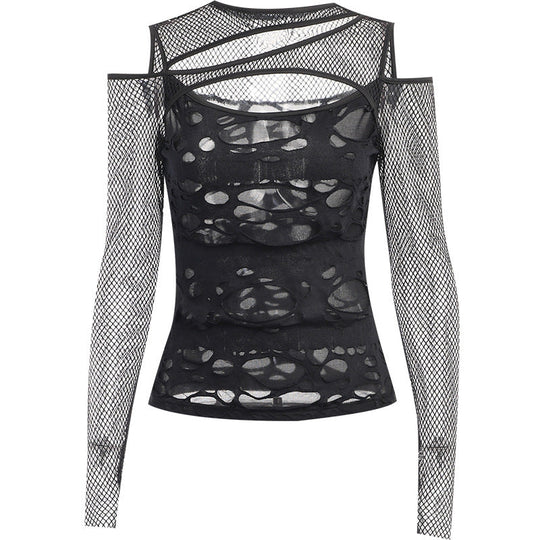 Damen Modisches Oberteil mit transparentem Mesh-Design und raffinierten Cut-Outs
