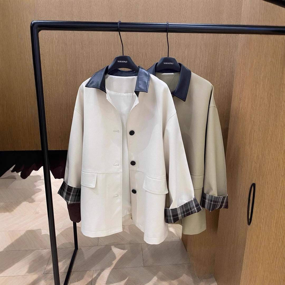 Damen Oversized Trenchcoat mit Kontrastkragen und Karo-Futter Shop Nory
