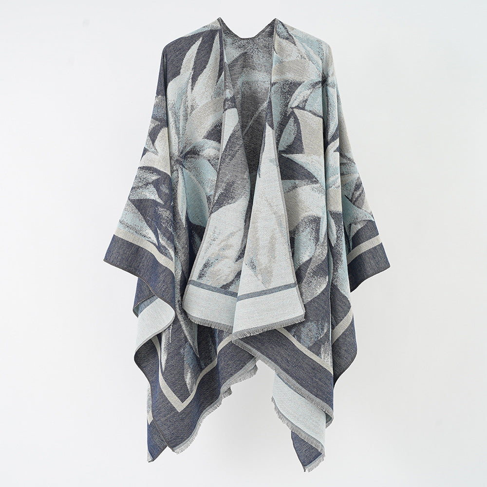 Damen Jacquard-Überwurfponcho mit floral-abstrakter Webstruktur und weichfallendem Oversize-Cape Shop Nory