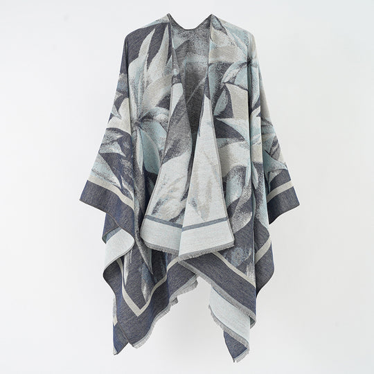 Damen Jacquard-Überwurfponcho mit floral-abstrakter Webstruktur und weichfallendem Oversize-Cape Shop Nory