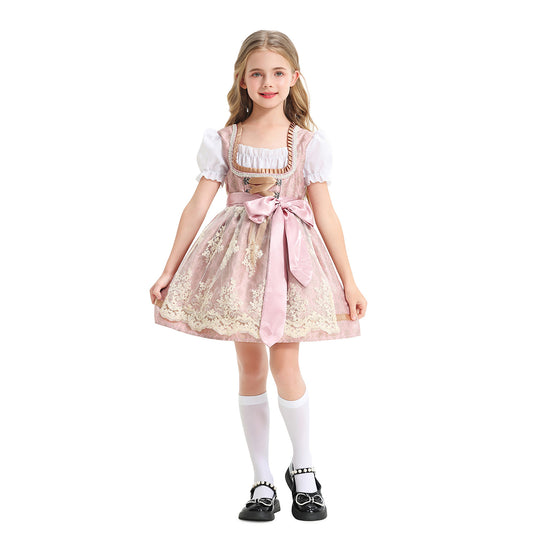 Damen nan festliches Kinderdirndl mit Spitzenoberteil, Satin-Schürze und Puffärmeln Shop Nory