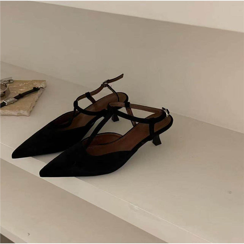 Damen spitze Slingback Ballerinas aus weichem Veloursleder