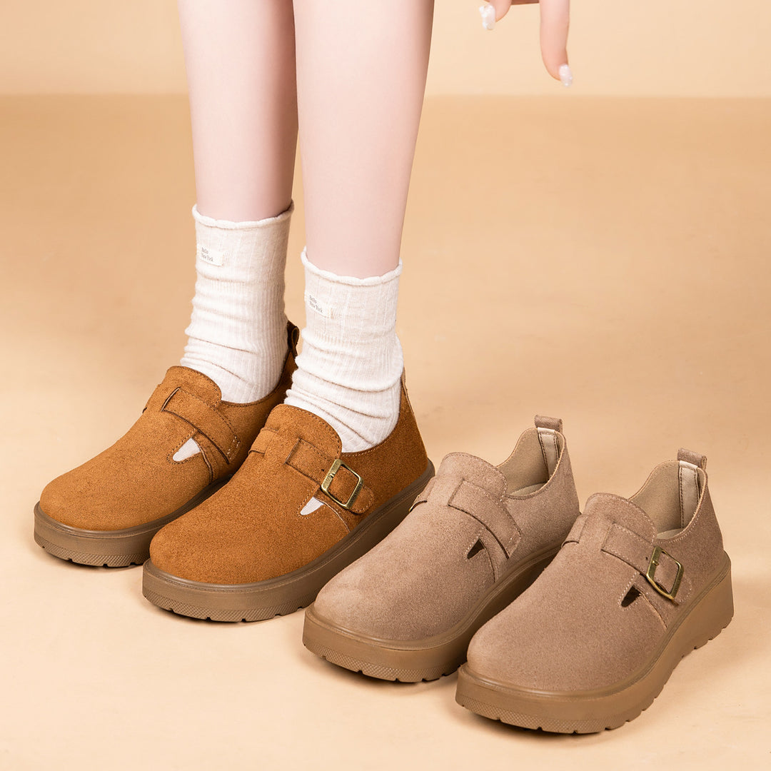 Damen nan Plateau-Mary-Jane Slipper mit Velourslederoberfläche und verstellbarer Metallschnalle Shop Nory