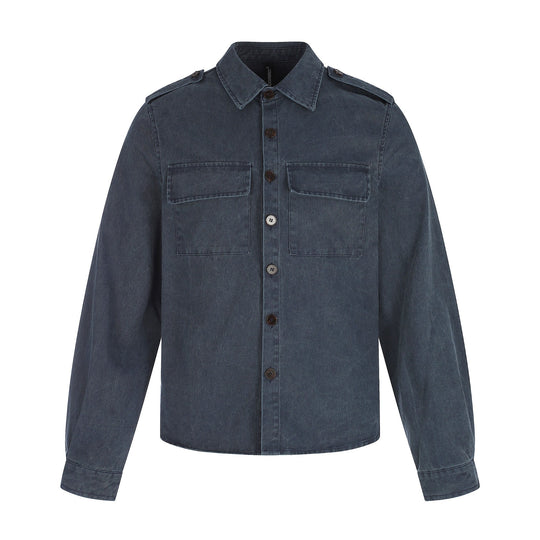 Herren Hemdjacke aus gewaschenem Denim mit Pattentaschen und Schulterklappen Shop Nory