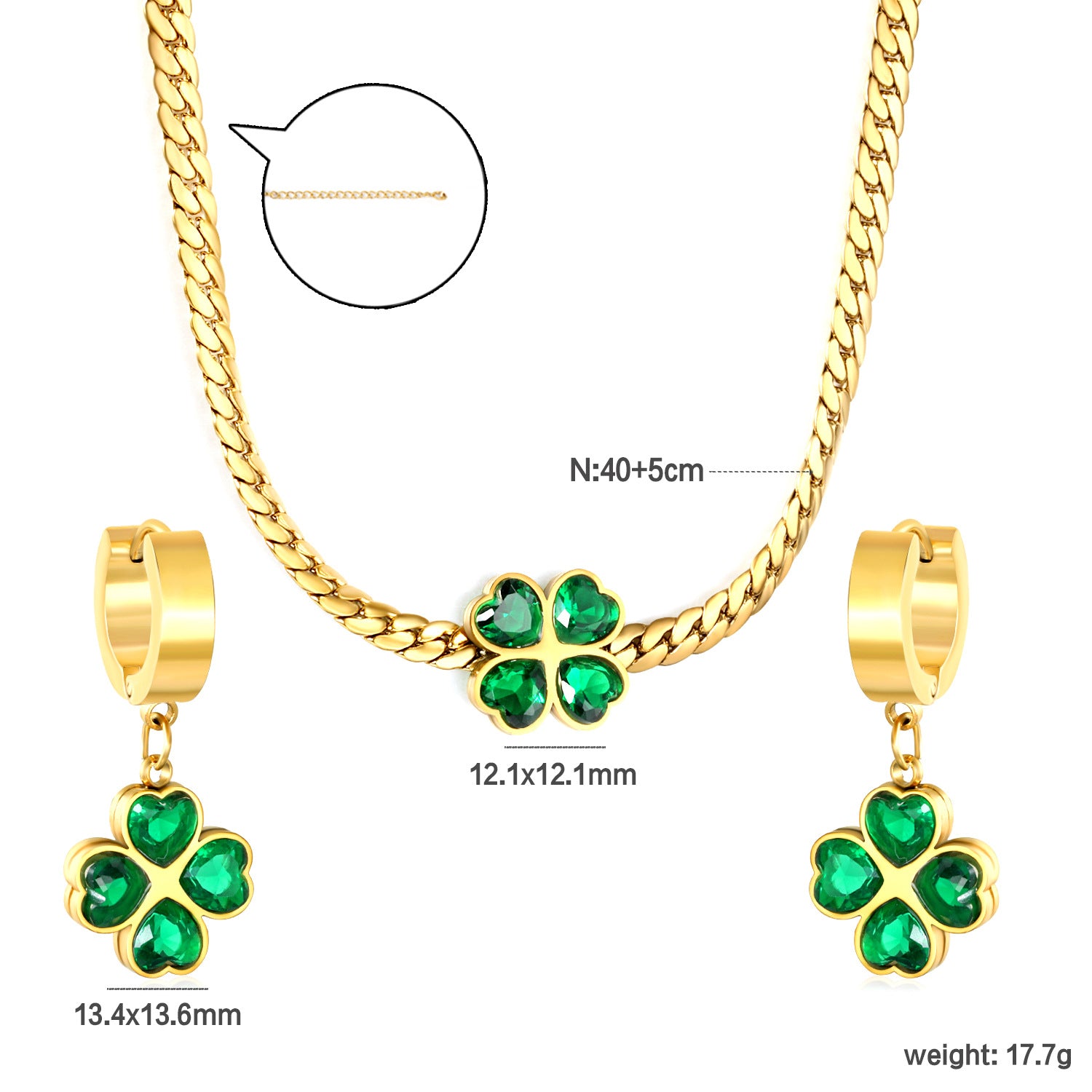 Damen Schmuckset mit vierblättrigem Kleeblatt-Anhänger und eleganten Ohrsteckern Shop Nory
