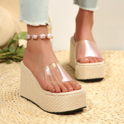 Damen Plateau-Sandalen mit transparentem Riemen Shopnory