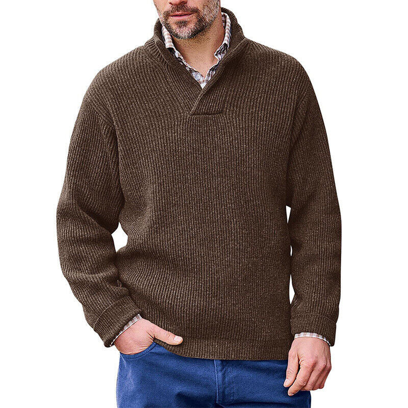 Herren Rippenstrick-Pullover mit Schalkragen und kurzem V-Ausschnitt Shop Nory
