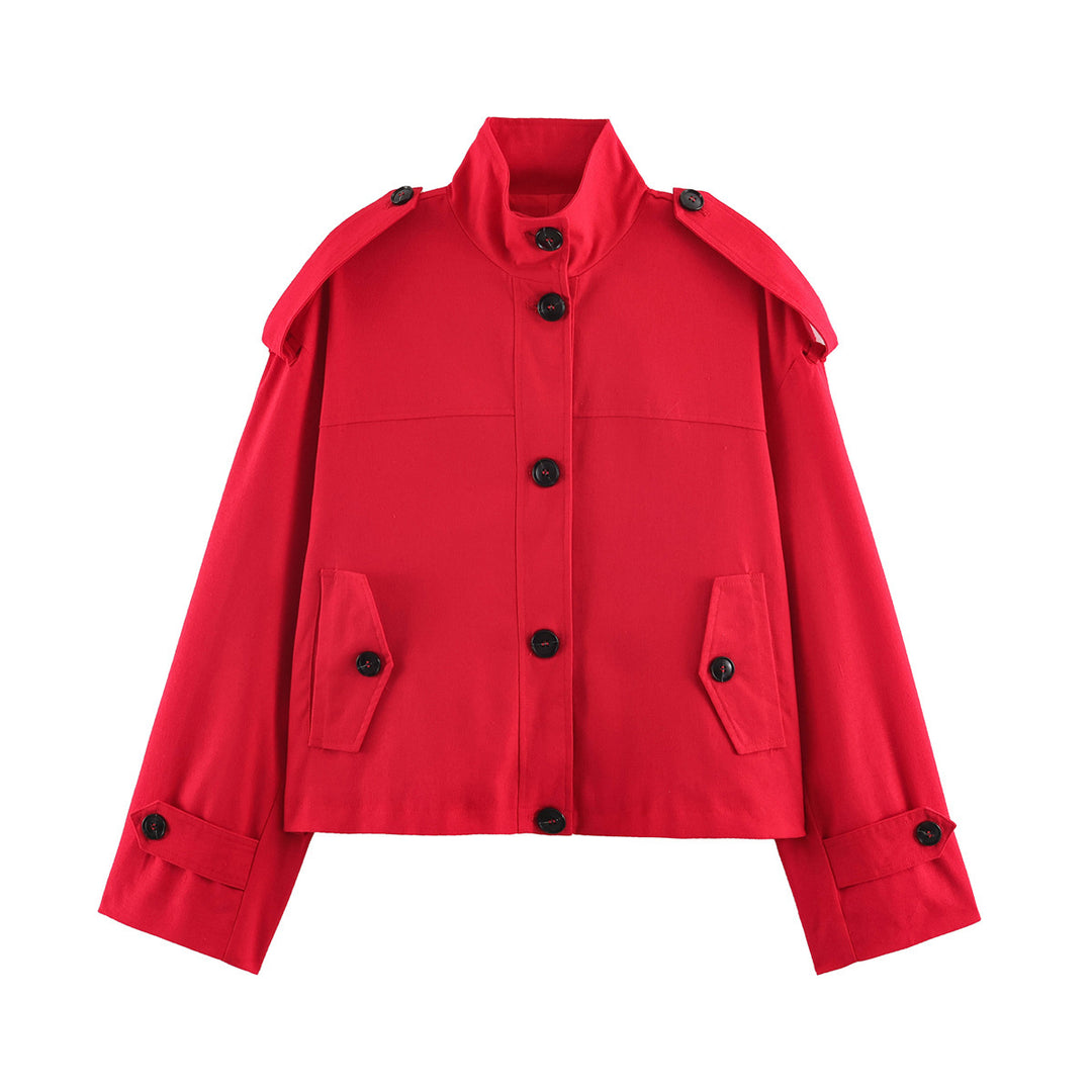 Damen Kurze Cargojacke mit Stehkragen, Schulterklappen und Knopfleiste Shop Nory
