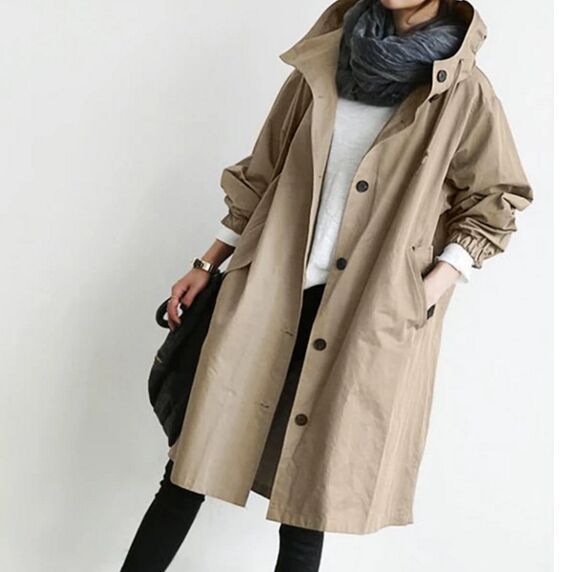 Damen nan leichter oversized Parka-Mantel mit Kapuze, Taillenzug und seitlichem Gehschlitz Shop Nory