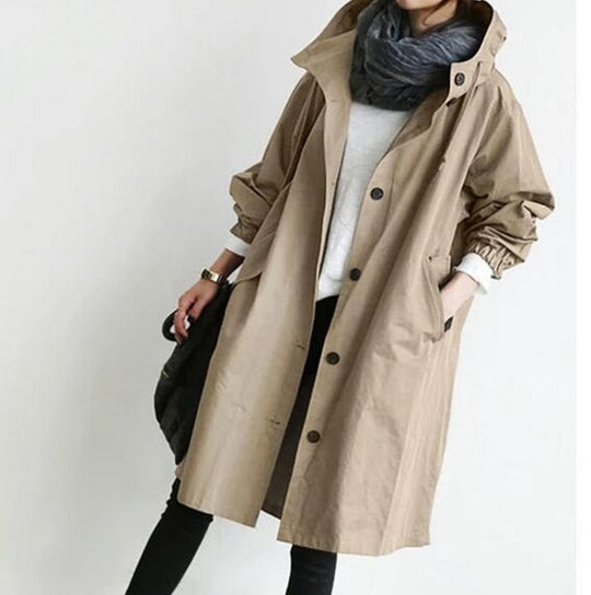 Damen nan leichter oversized Parka-Mantel mit Kapuze, Taillenzug und seitlichem Gehschlitz Shop Nory