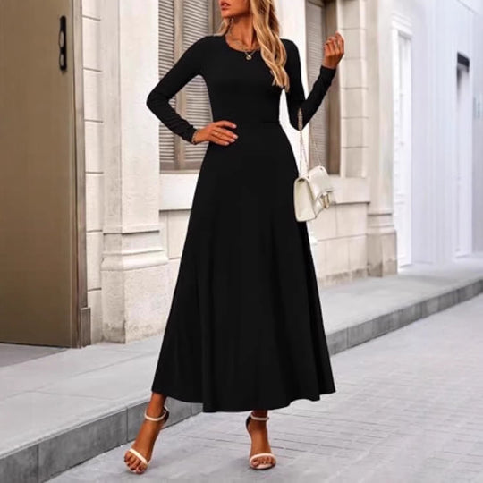 Damen Langärmeliges Maxikleid mit tailliertem Oberteil und fließendem A-Linien-Rock Shop Nory