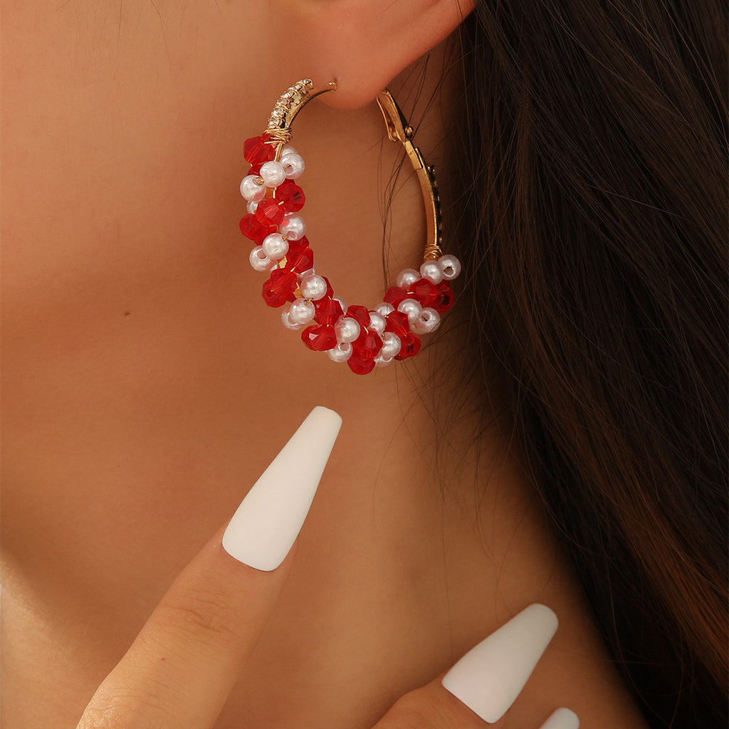 Damen Creolen mit kunstvollem Design aus Kristallen und Perlen Shop Nory