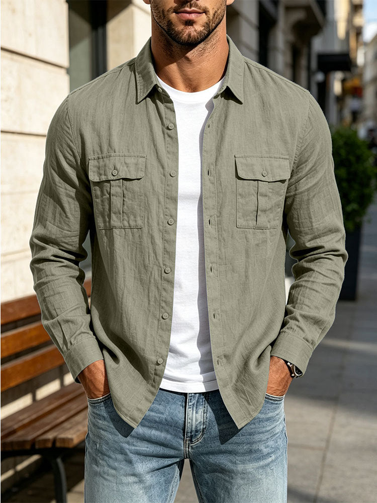 Herren Leichte Hemdjacke aus Baumwoll-Leinen mit Brusttaschen und lockerer Passform Shop Nory