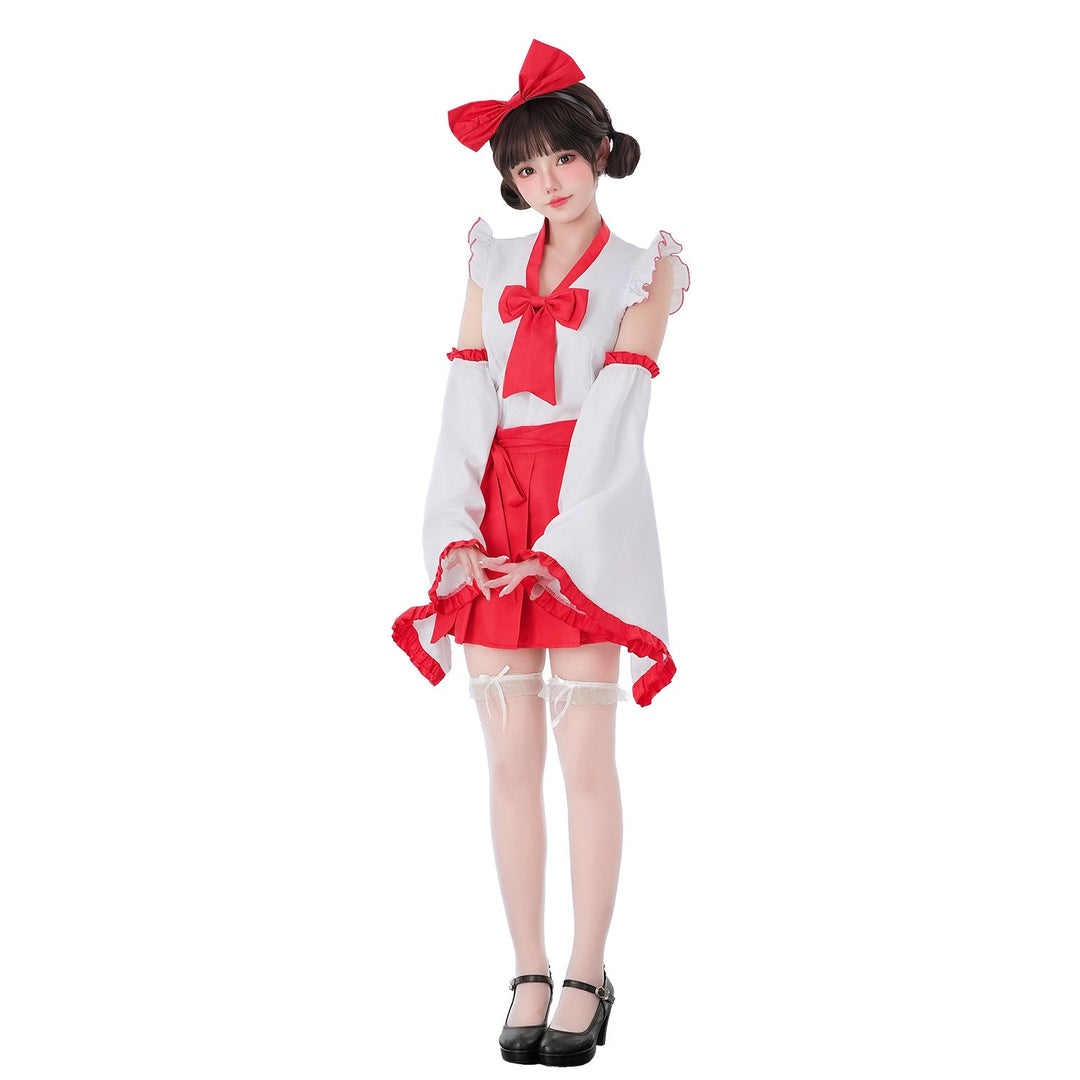 Damen verspieltes Kostümkleid mit schwingenden Ärmeln und dekorativen Schleifen Shop Nory
