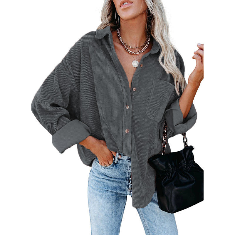 Damen lässige Cordhemdbluse