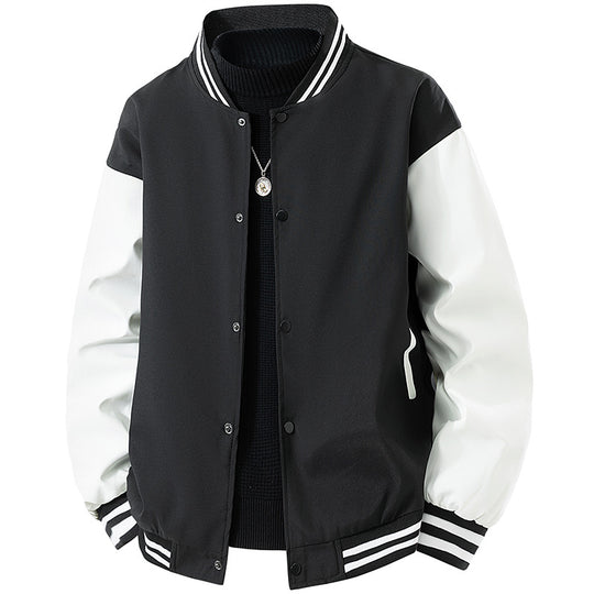Herren College-Bomberjacke im Retro-Varsity-Design mit Druckknopffront, kontrastärmeln und gerippten Streifenbündchen Shop Nory
