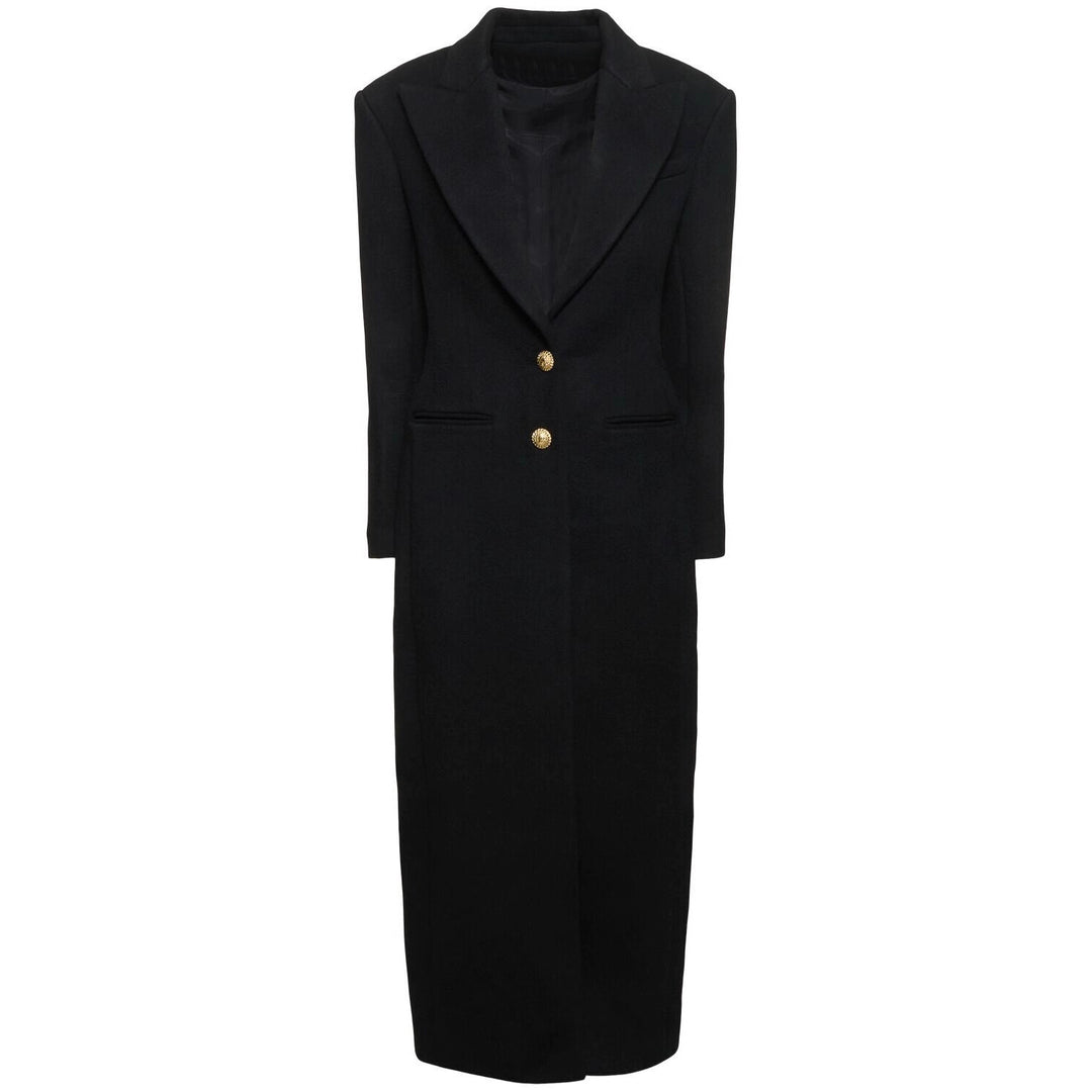 Damen Maxi-Mantelkleid mit markanter Schulterpartie und goldenen Zierknöpfen Shop Nory