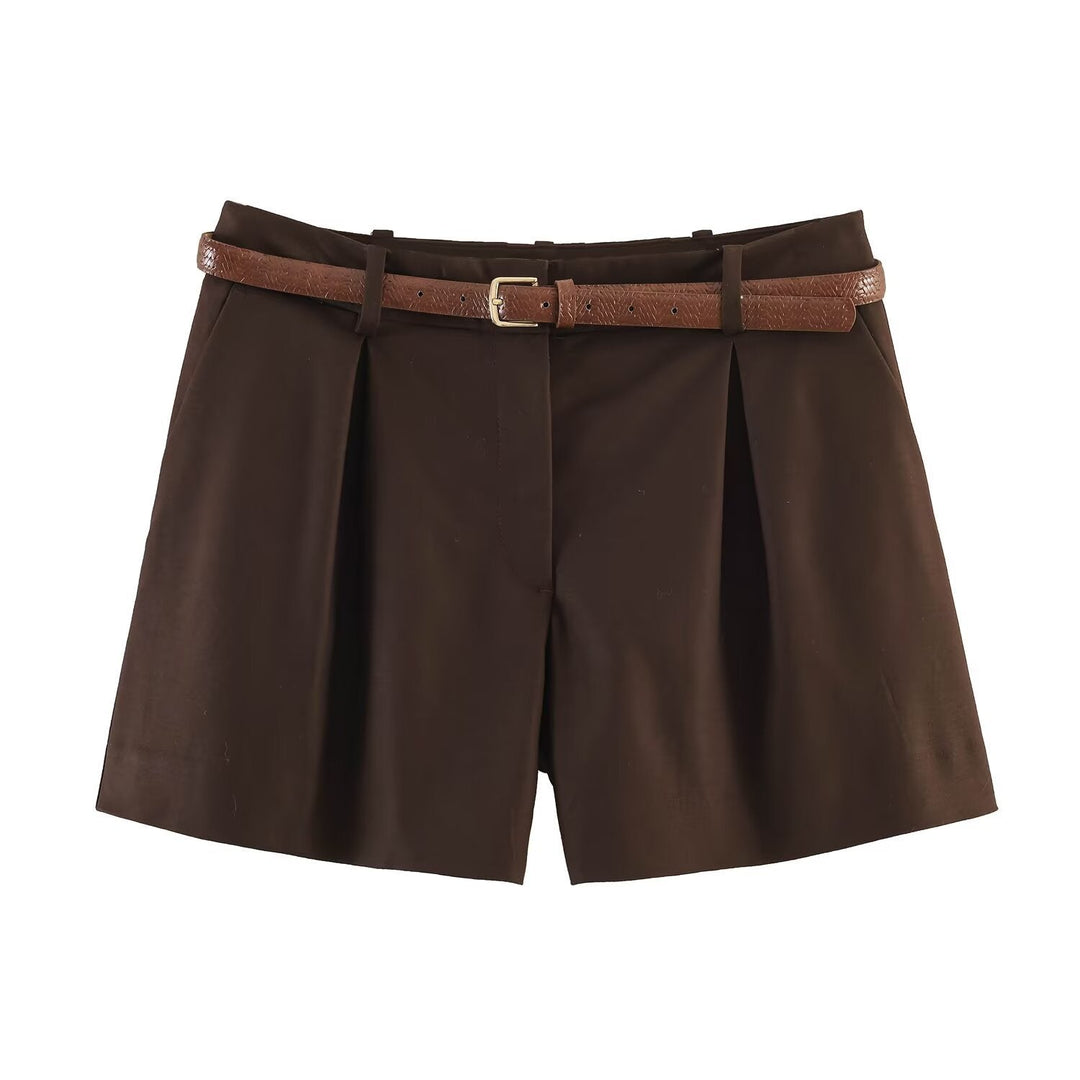 Damen High-Waist Shorts mit elegantem Faltenwurf und schmalem Gürtel