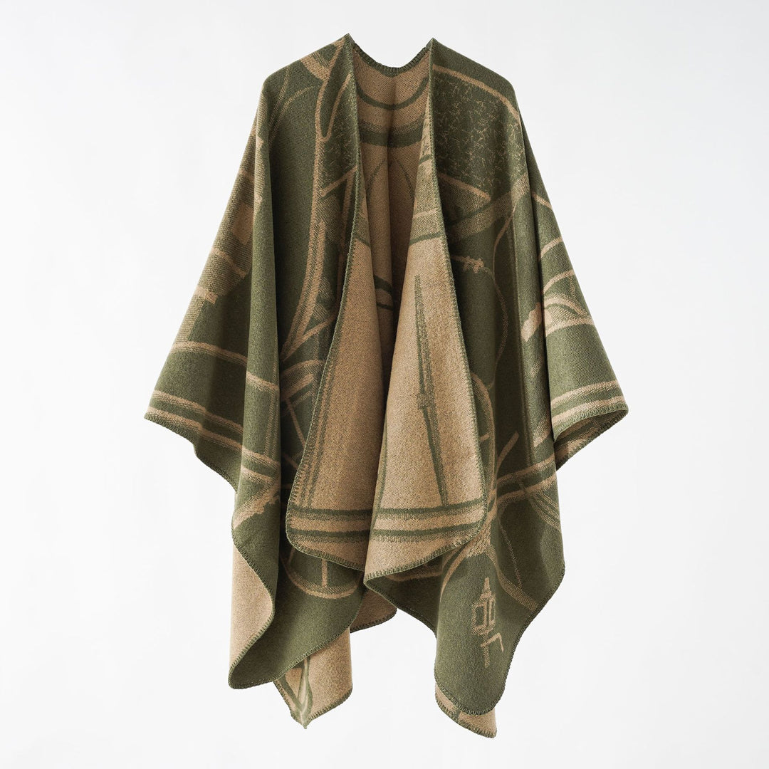 Damen Wollmix-Reversible Cape mit grafischem Jacquard und offenem Kimonofall Shop Nory