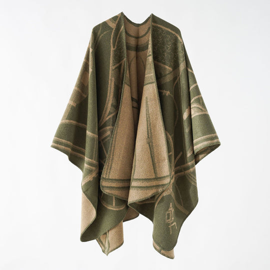 Damen Wollmix-Reversible Cape mit grafischem Jacquard und offenem Kimonofall Shop Nory