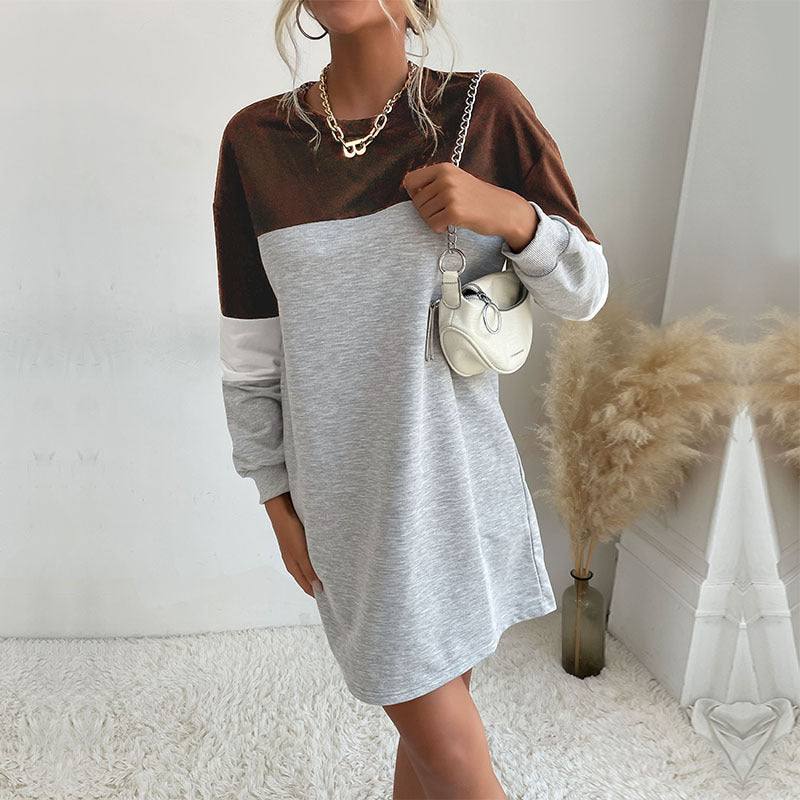 Damen Kurz geschnittenes Colorblock-Sweatshirtkleid aus Baumwollmix mit Rundhalsausschnitt Shop Nory