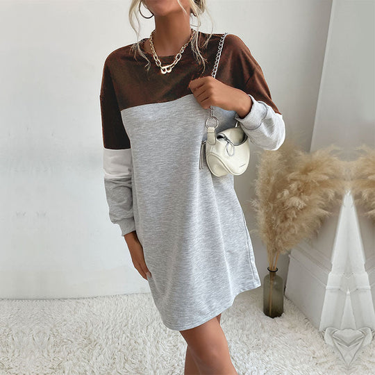 Damen Kurz geschnittenes Colorblock-Sweatshirtkleid aus Baumwollmix mit Rundhalsausschnitt Shop Nory