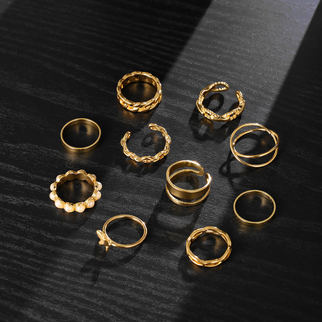 Damen Ring-Set mit elegantem Goldakzent und vielseitigen Designs Shop Nory